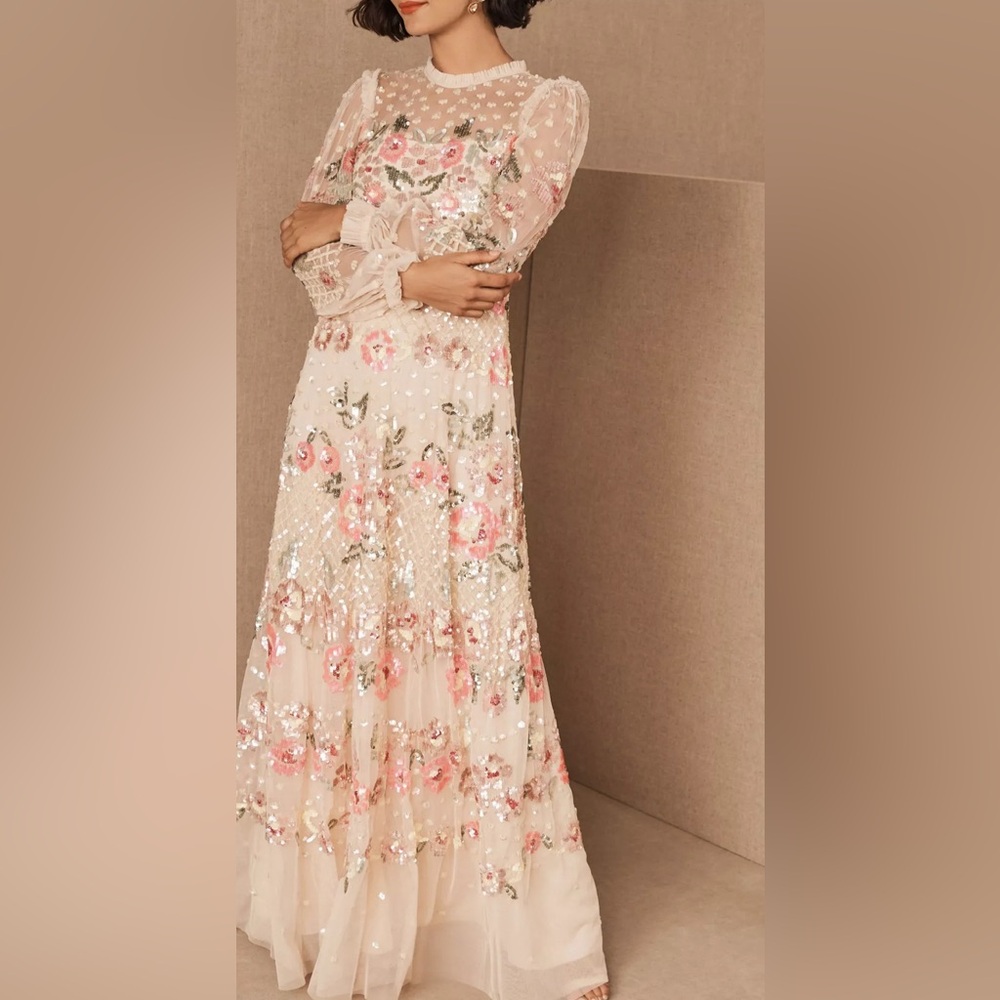 Needle & Thread Rosalie Pink Floral Sequin Gown